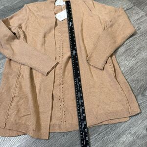 EDINBURGH Knitwear Cotton Cashmere external seam lace hole cardigan tan NWT Med